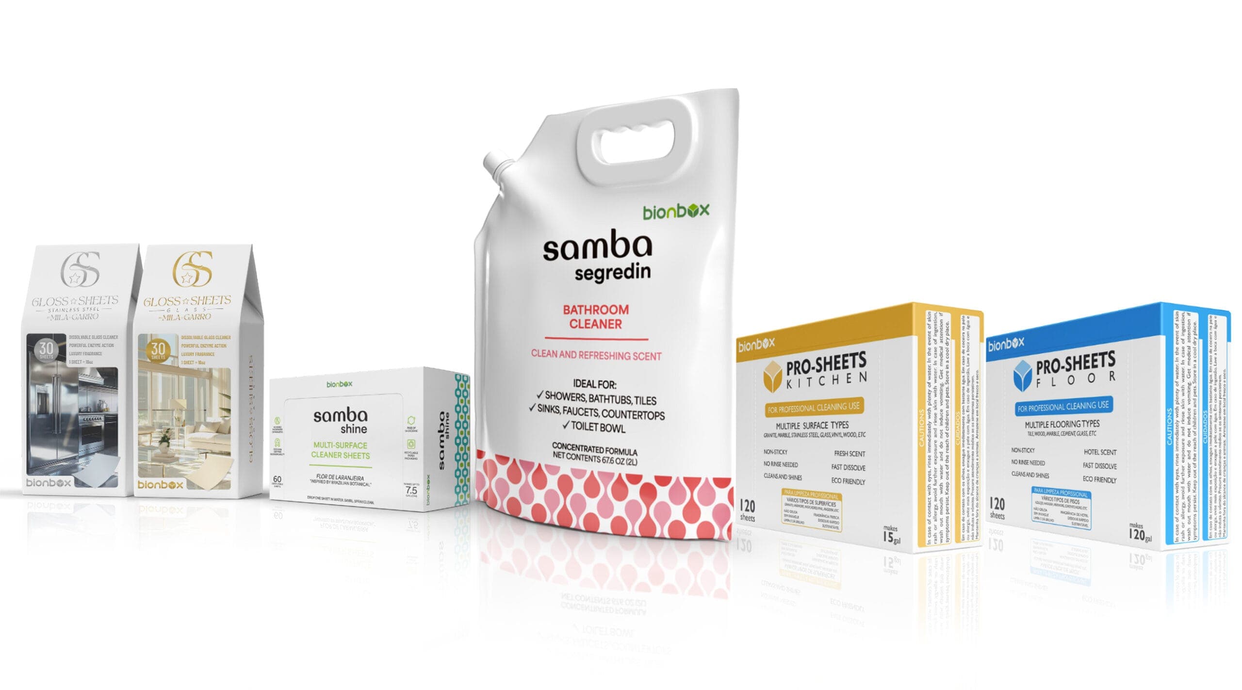 Bionbox product line: Samba Segredin, Samba Shine, Pro-Sheets Kitchen and Pro-Sheets Floor